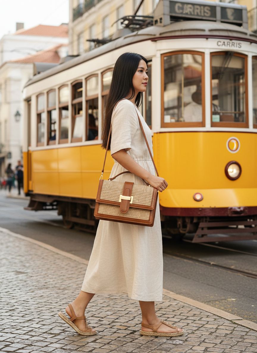 Leather crossbody bag with top handle and adjustable shoulder strap in {color} — view 3