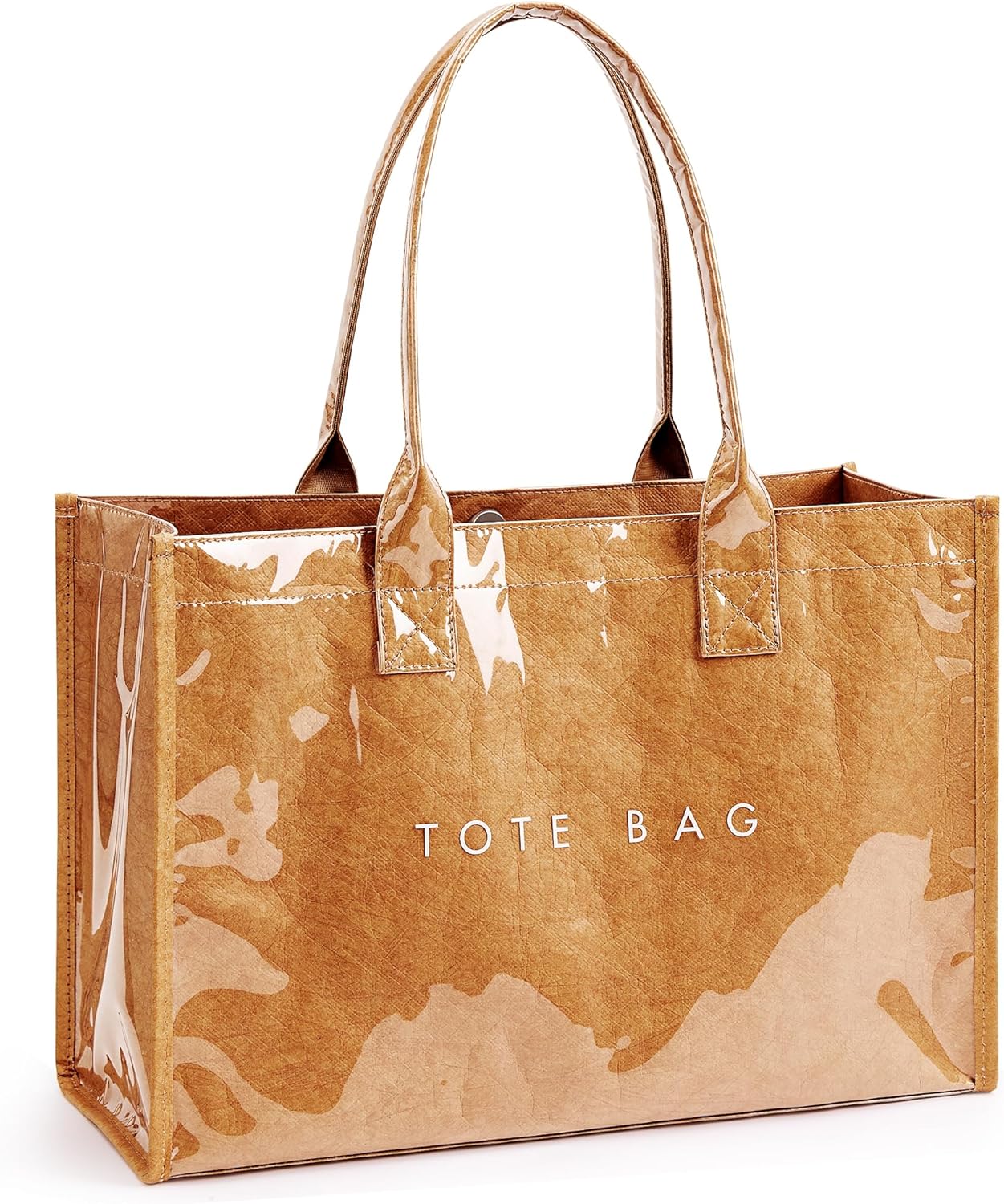 PVC tote bag with top handle in neutral color, minimalist work handbag — view 1
