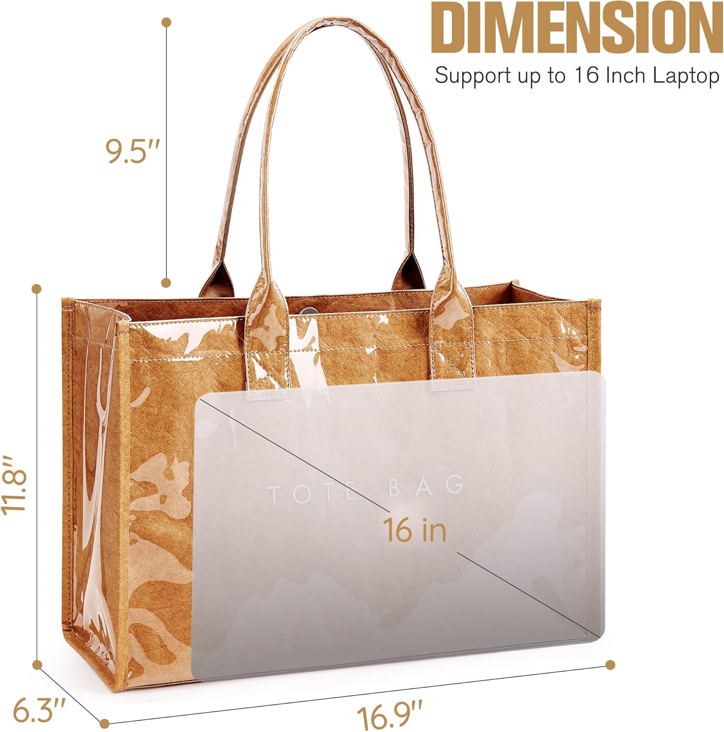 PVC tote bag with top handle in neutral color, minimalist work handbag — view 4