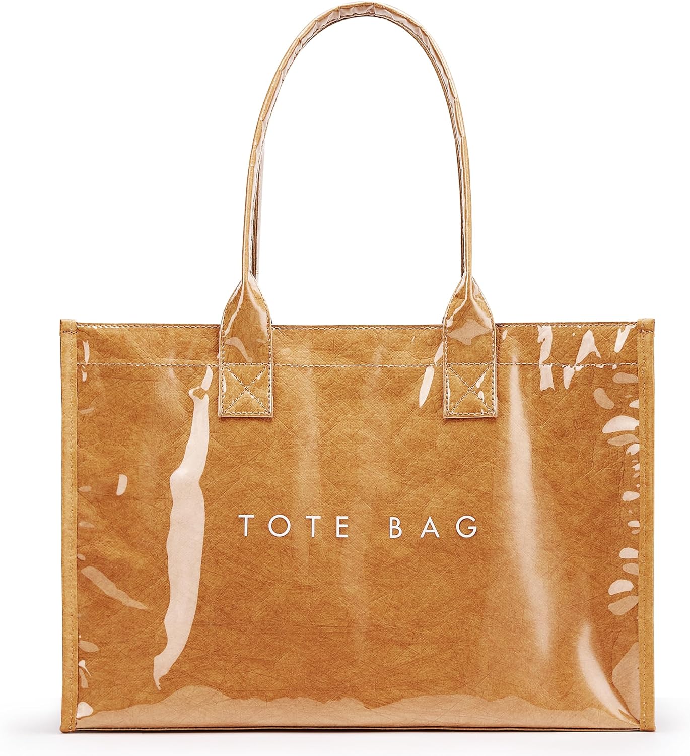 PVC tote bag with top handle in neutral color, minimalist work handbag — view 4