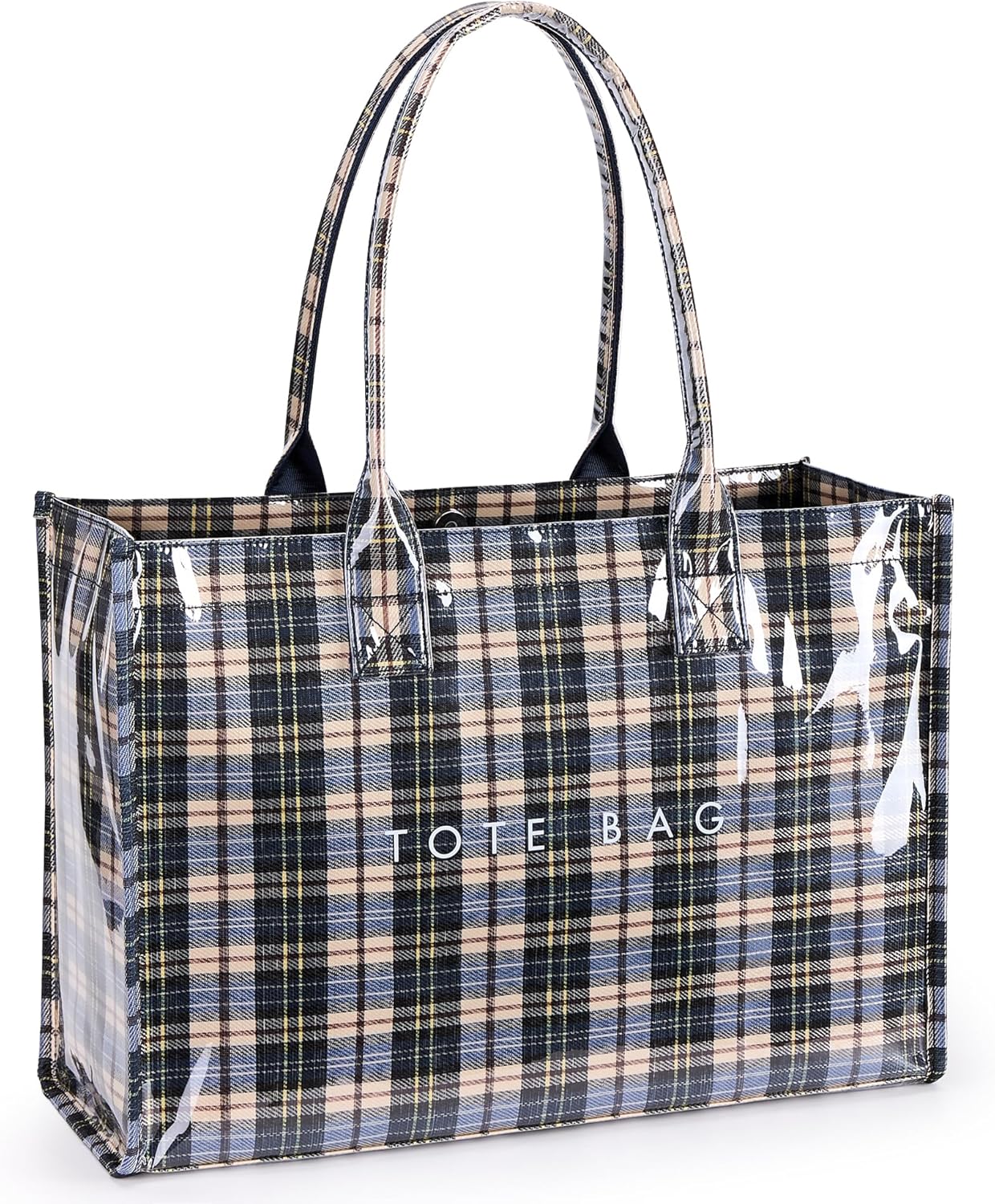 PVC tote bag with top handle in neutral color, minimalist work handbag — view 5