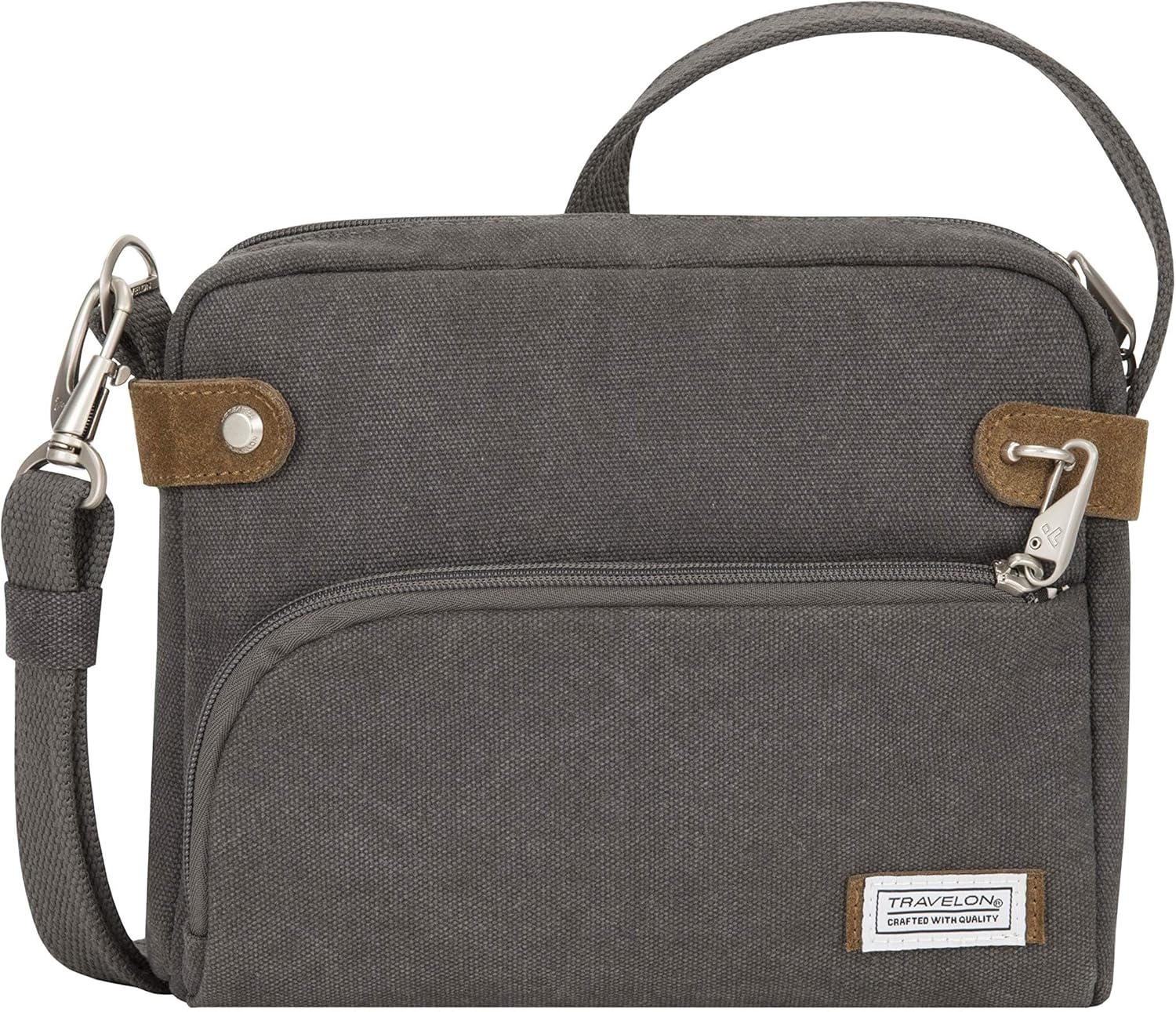 Travelon Anti-Theft Heritage Small Crossbody Bag in neutral nylon — front