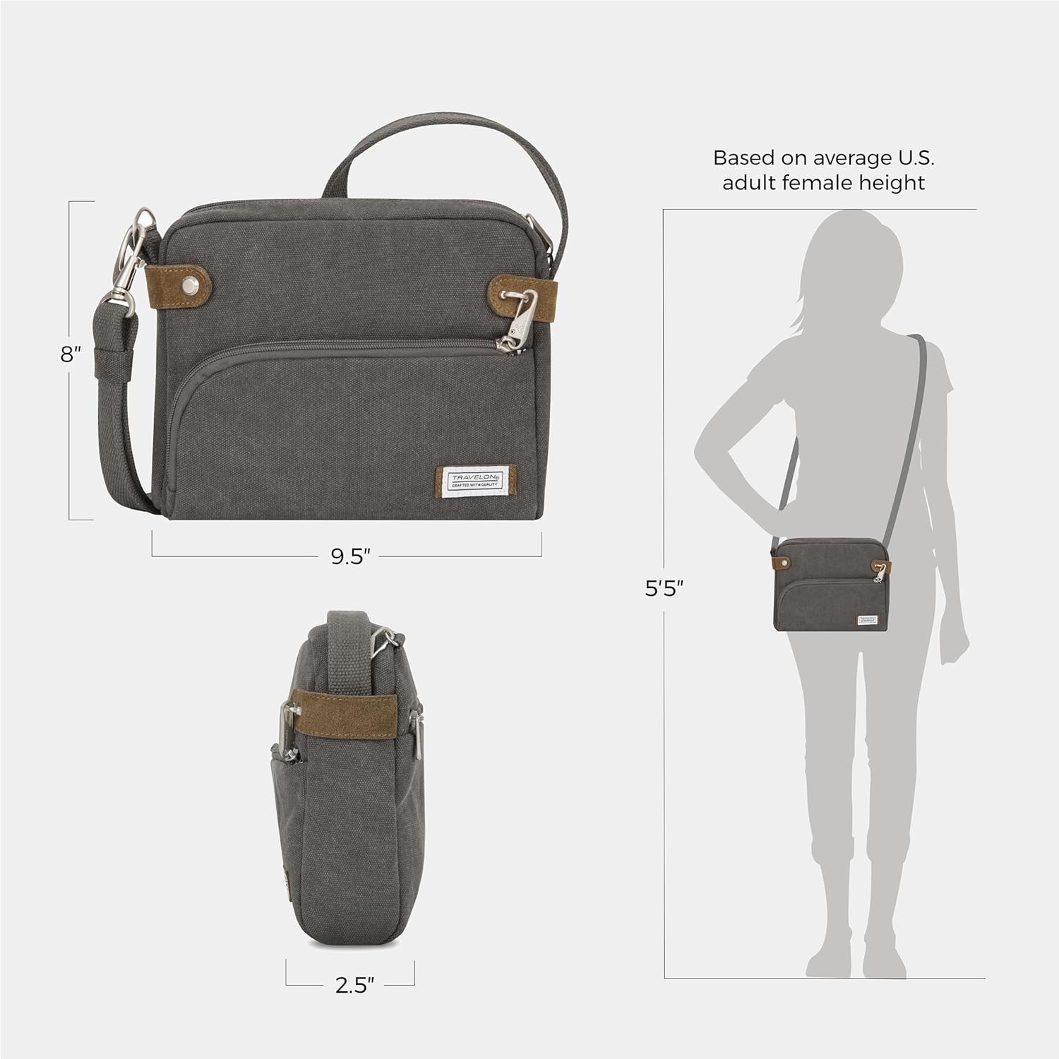 Travelon Anti-Theft Heritage Small Crossbody Bag in neutral nylon — detail