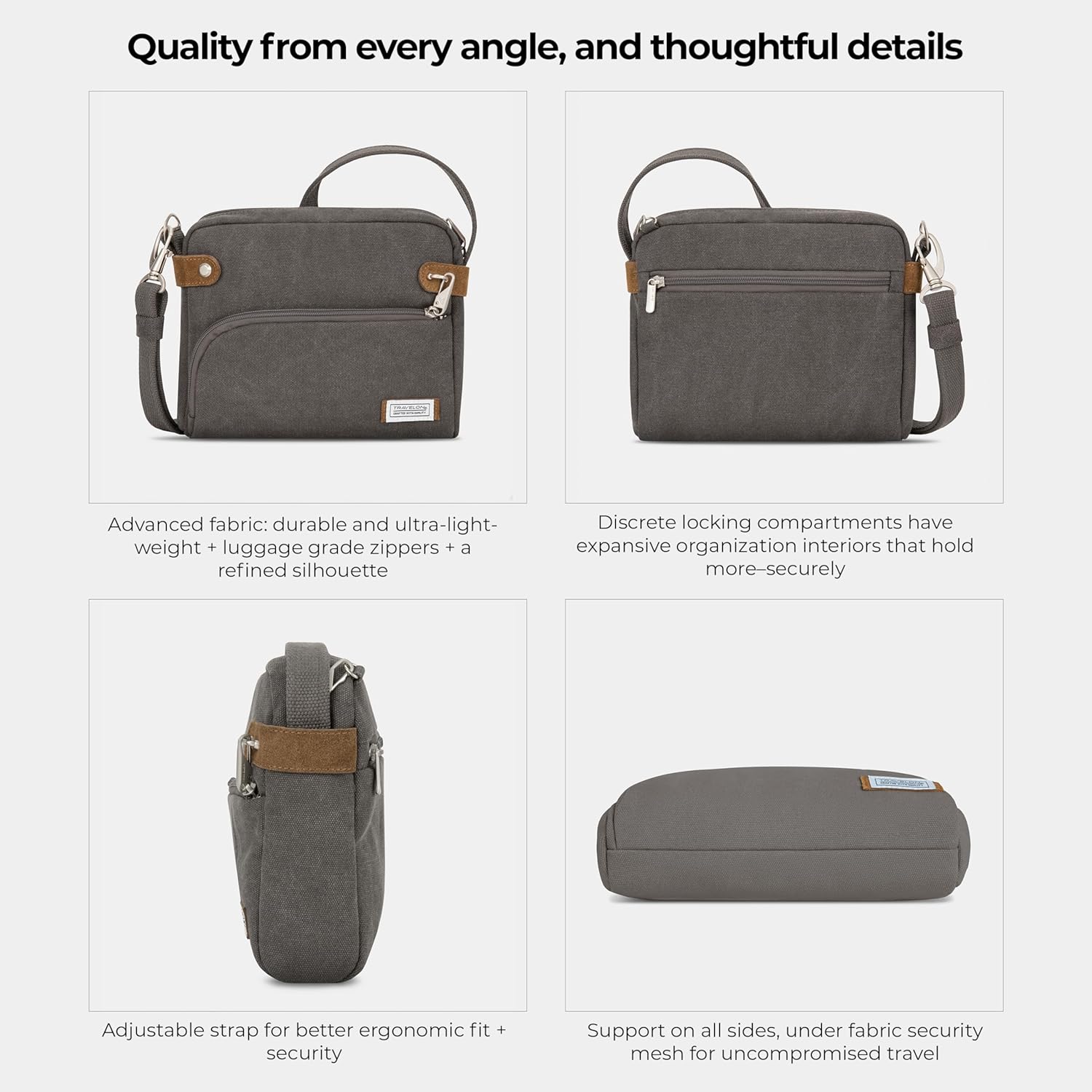 Travelon Anti-Theft Heritage Small Crossbody Bag in neutral nylon — view 2