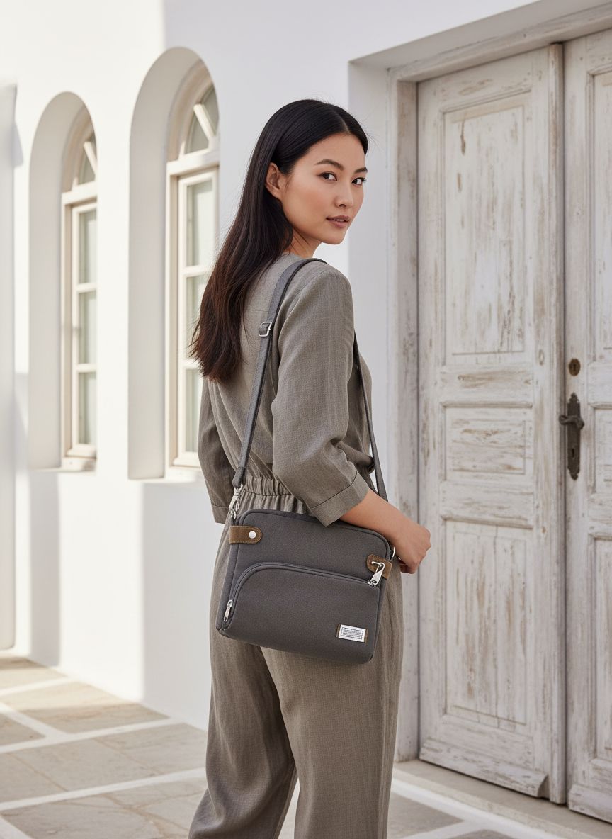 Travelon Anti-Theft Heritage Small Crossbody Bag in neutral nylon — view 2