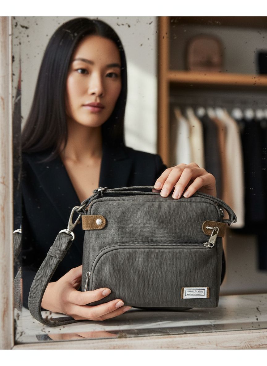 Travelon Anti-Theft Heritage Small Crossbody Bag in neutral nylon — view 4