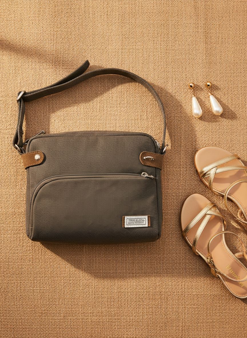 Travelon Anti-Theft Heritage Small Crossbody Bag in neutral nylon — view 7a