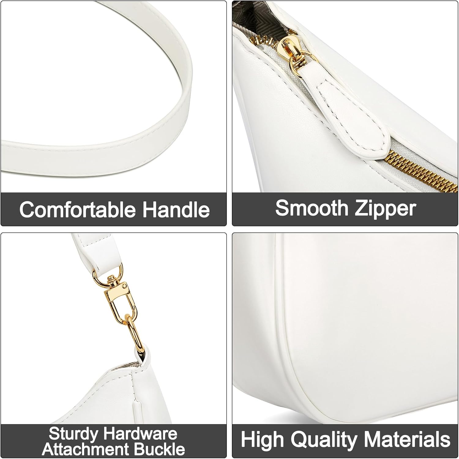 Retro hobo shoulder bag in vegan leather, neutral color, underarm style — view 3