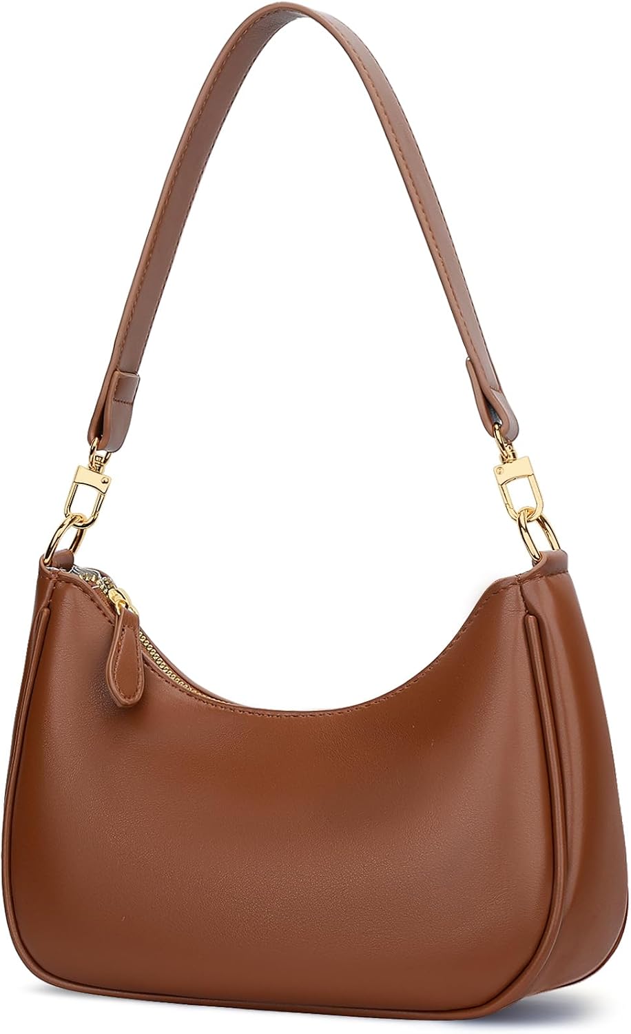 Retro hobo shoulder bag in vegan leather, neutral color, underarm style — view 4