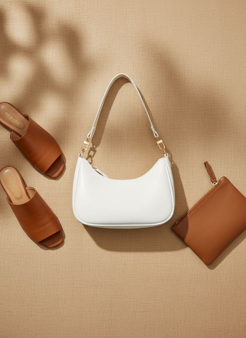 Retro hobo shoulder bag in vegan leather, neutral color, underarm style — view 7a