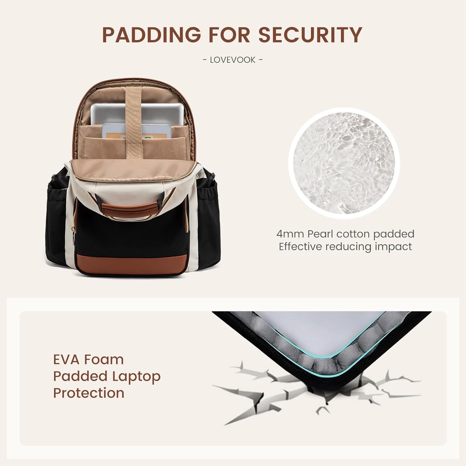 Waterproof nylon laptop backpack for women in warm multi color with cup holder pocket — view 4