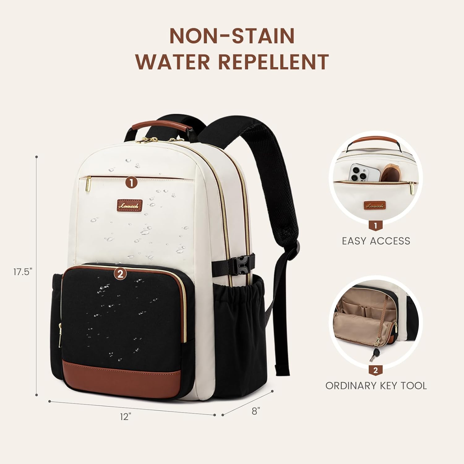 Waterproof nylon laptop backpack for women in warm multi color with cup holder pocket — view 2