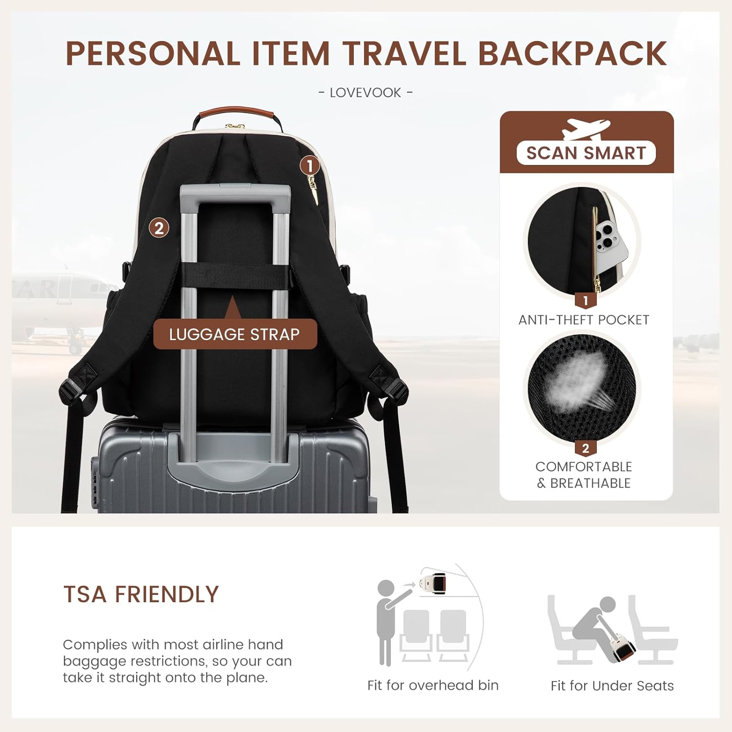 Waterproof nylon laptop backpack for women in warm multi color with cup holder pocket — view 3