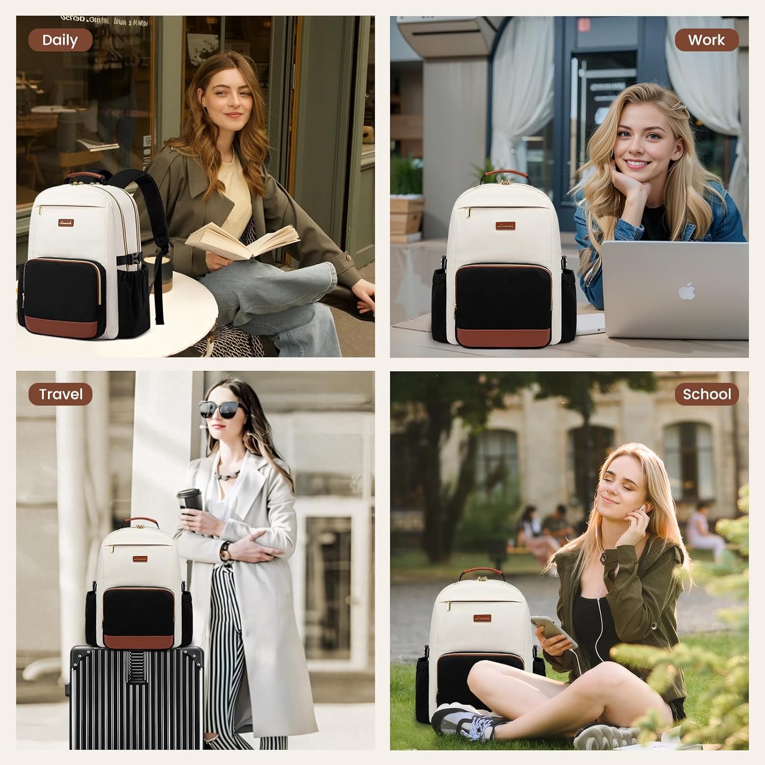 Waterproof nylon laptop backpack for women in warm multi color with cup holder pocket — view 4