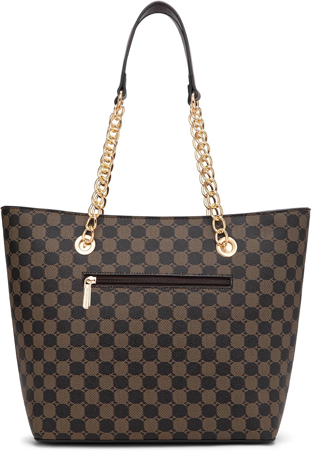 Leather chain top-handle tote bag in neutral color — view 3