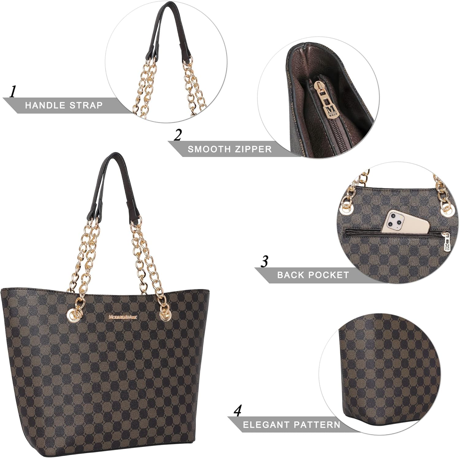Leather chain top-handle tote bag in neutral color — view 4