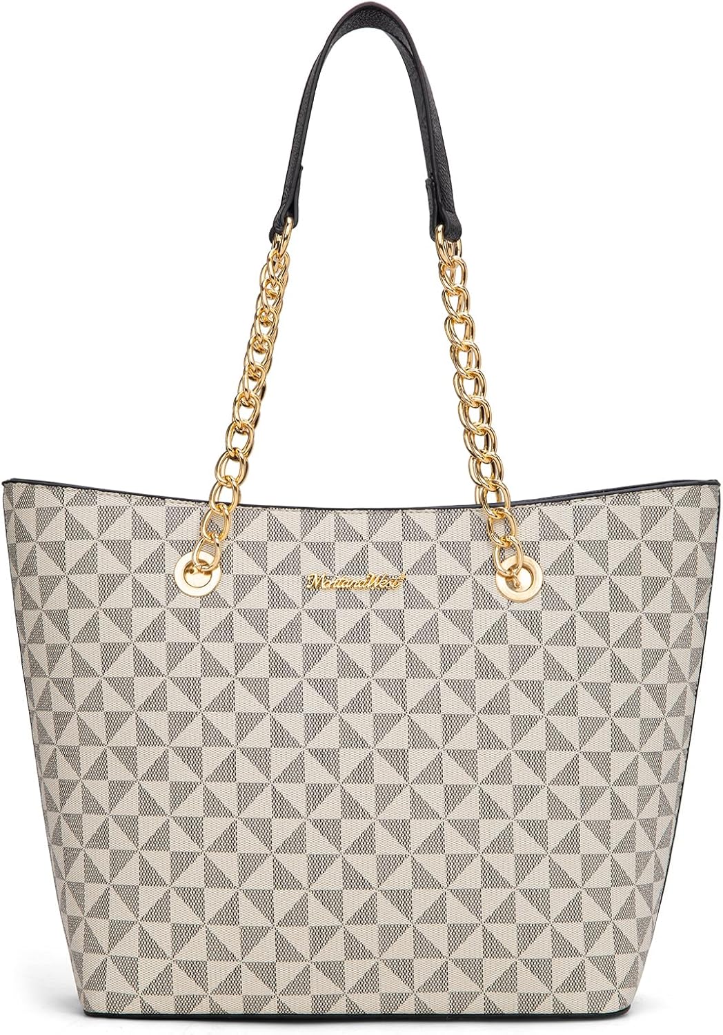 Leather chain top-handle tote bag in neutral color — view 5