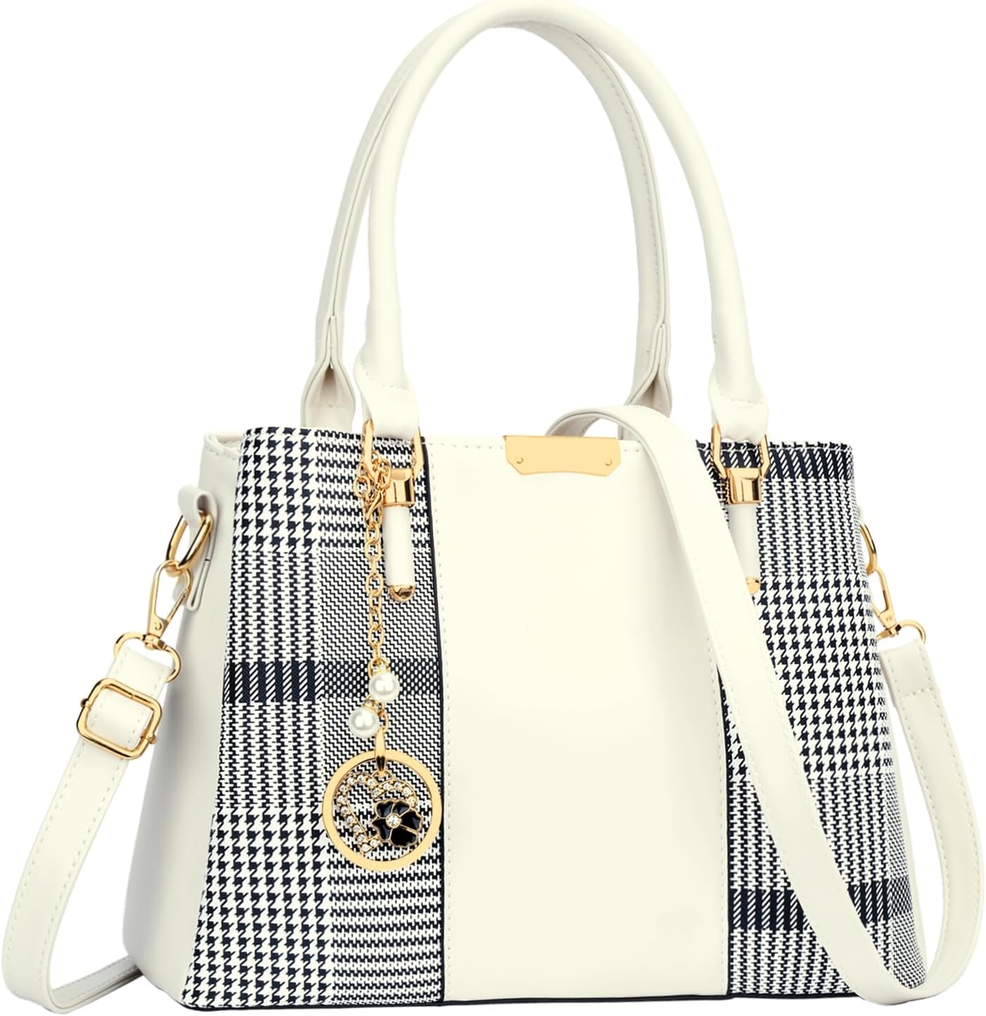 3-compartment vegan leather satchel shoulder bag in neutral tone with top handle โ view 4