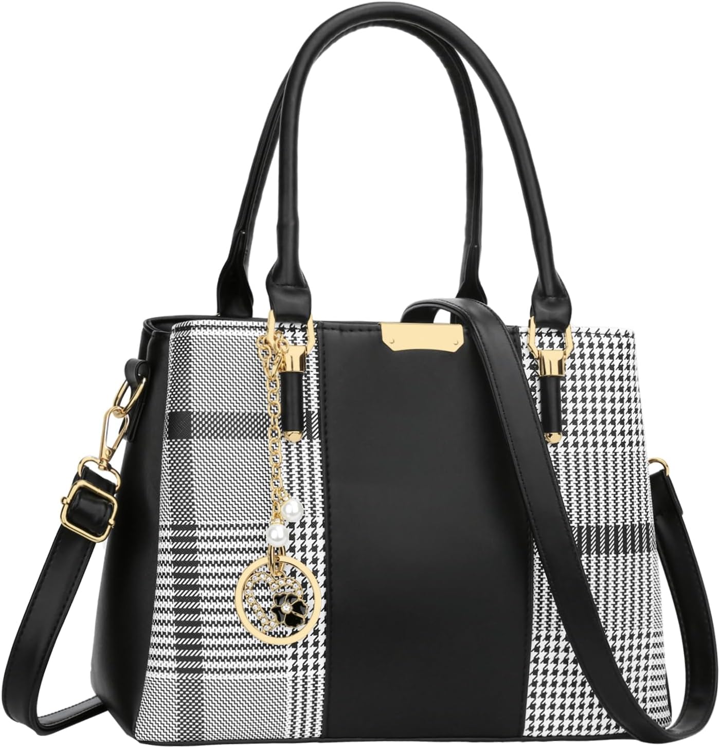 3-compartment vegan leather satchel shoulder bag in neutral tone with top handle โ view 5