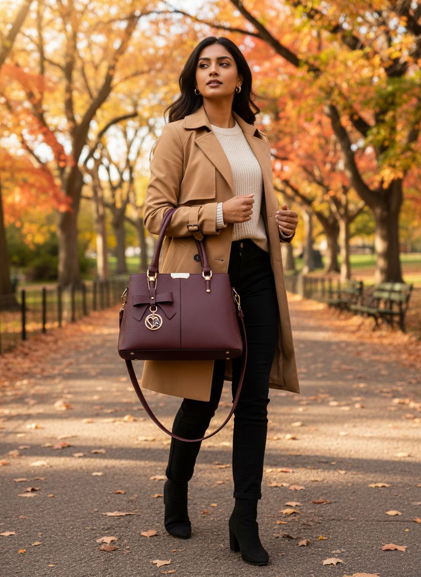 3-compartment vegan leather satchel shoulder bag in neutral tone with top handle — view 3a