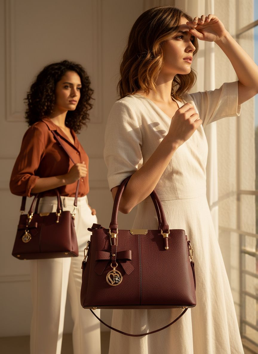 3-compartment vegan leather satchel shoulder bag in neutral tone with top handle — view 6