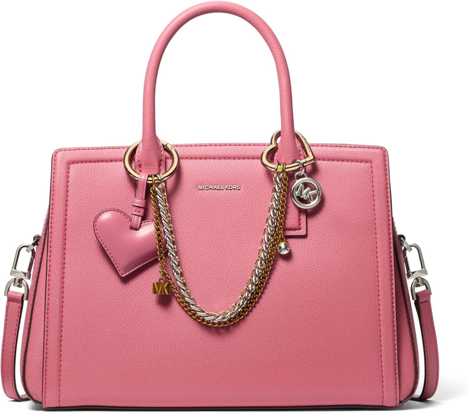 Neutral leather medium satchel with structured silhouette and shoulder straps — view 3