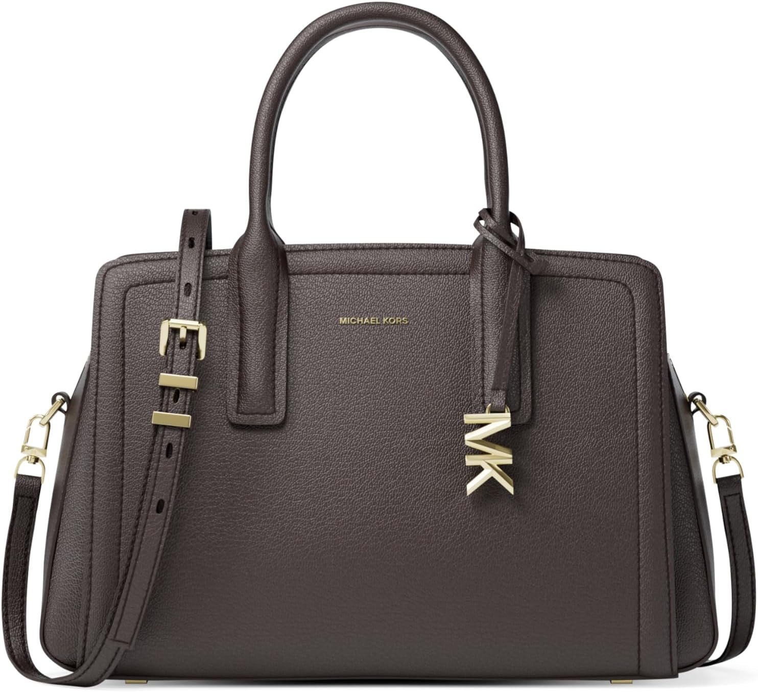 Neutral leather medium satchel with structured silhouette and shoulder straps — view 4