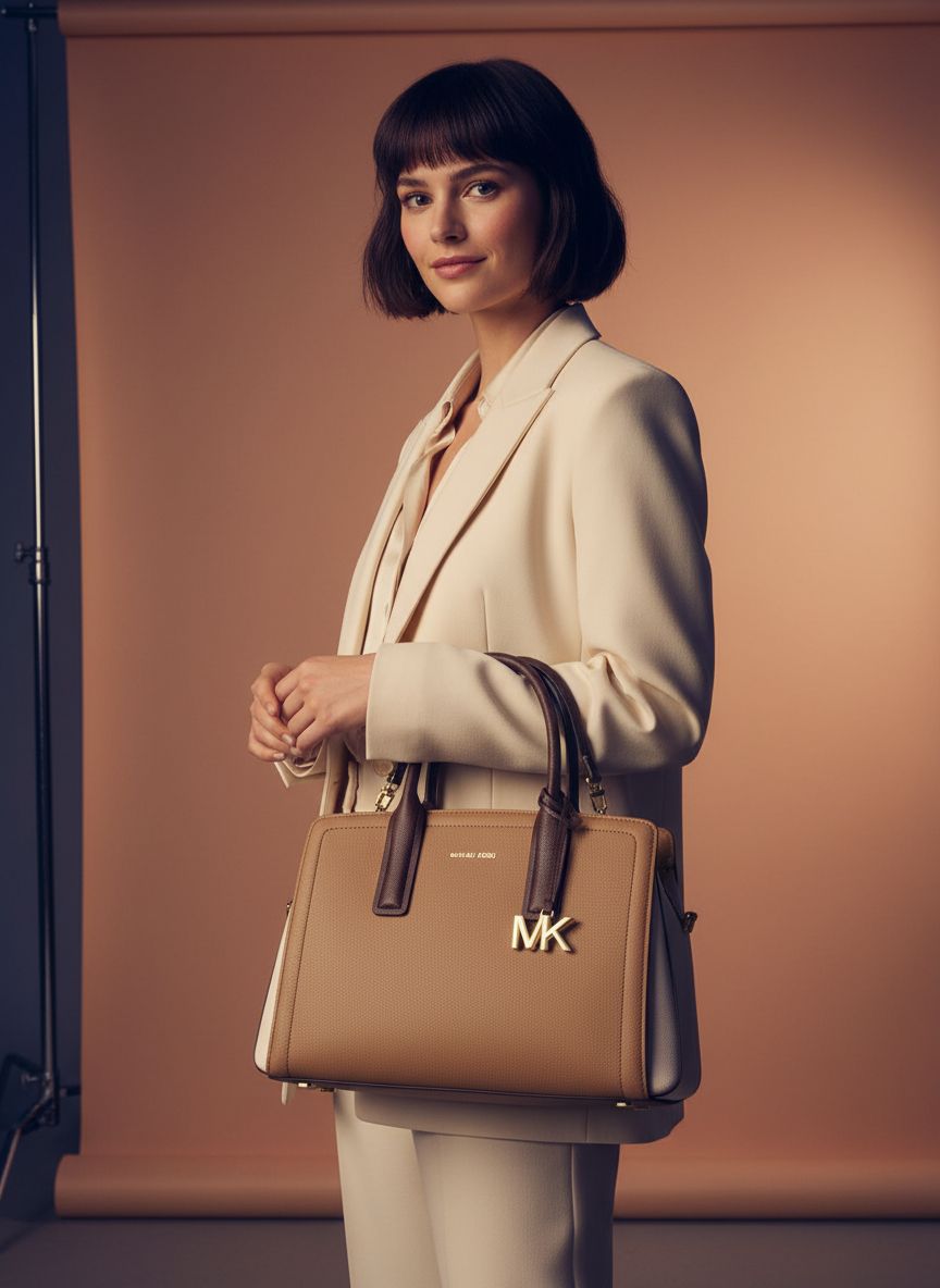Neutral leather medium satchel with structured silhouette and shoulder straps — view 1