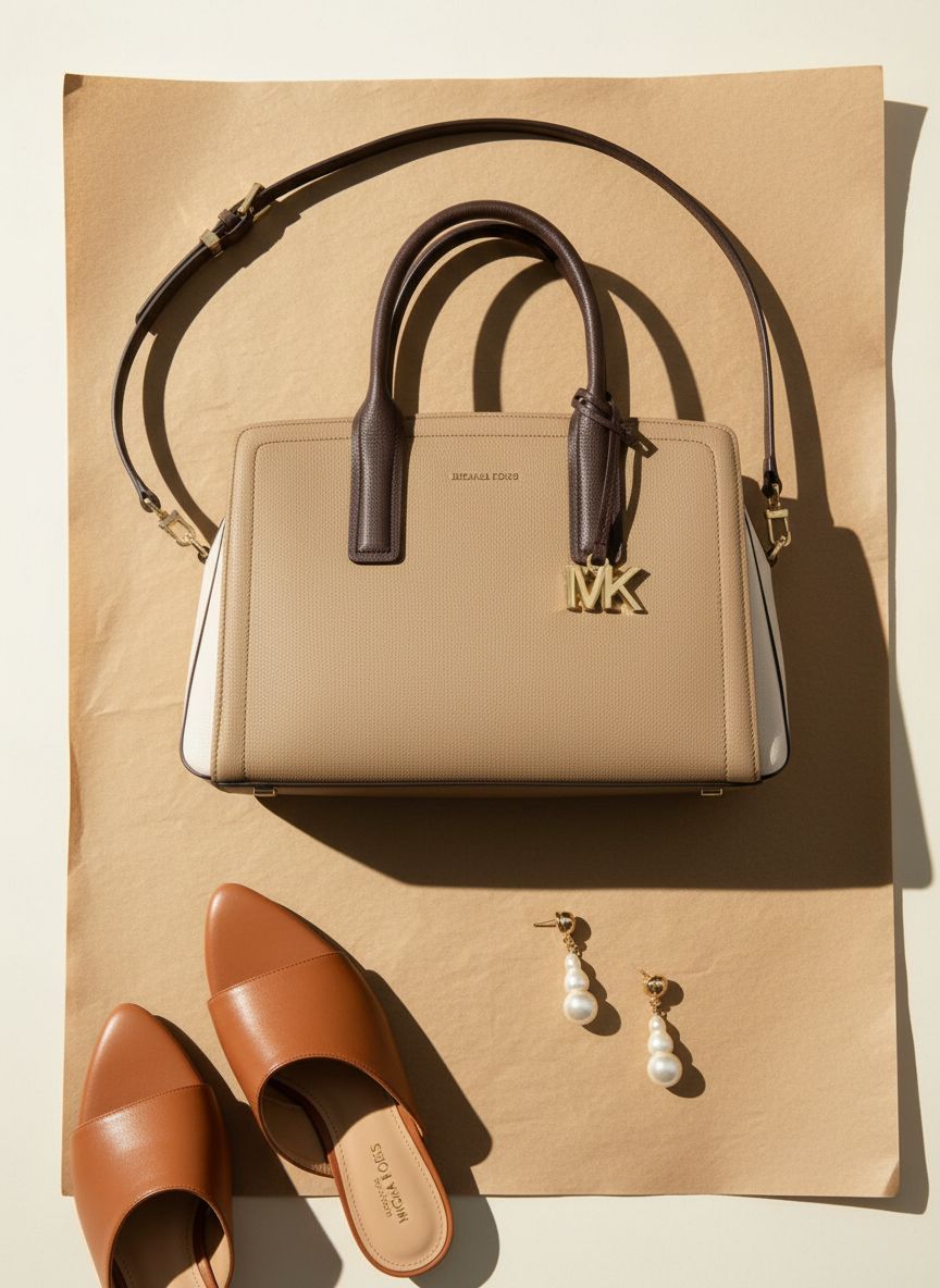 Neutral leather medium satchel with structured silhouette and shoulder straps — view 7a
