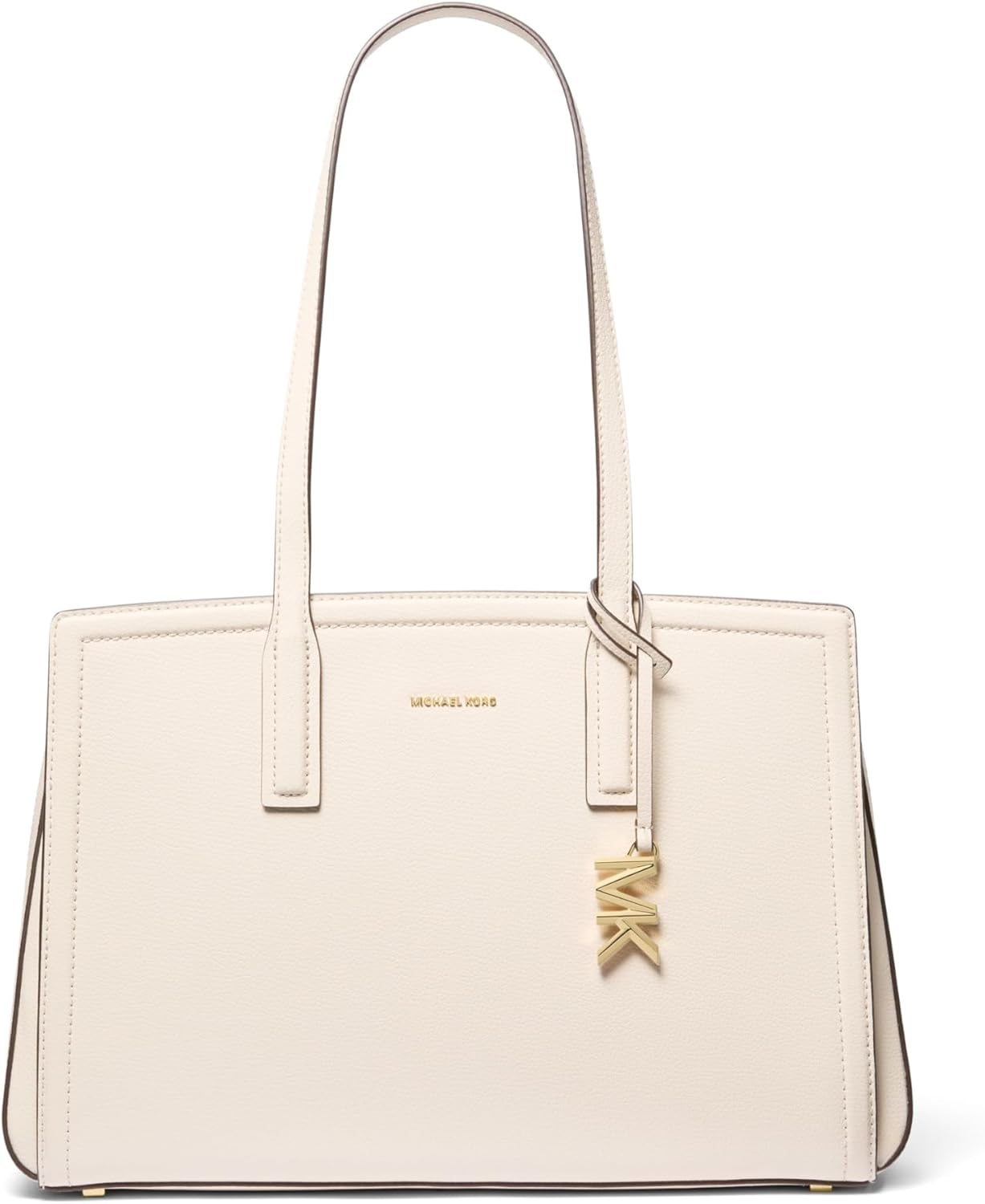 Neutral leather tote bag, medium size, classic design — view 3