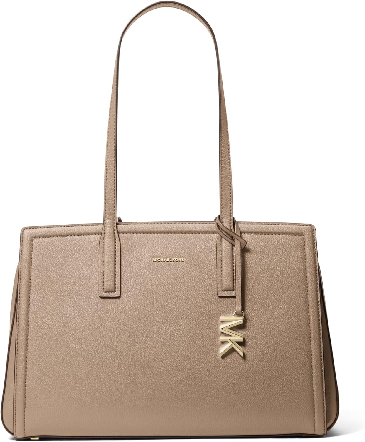 Neutral leather tote bag, medium size, classic design — view 5