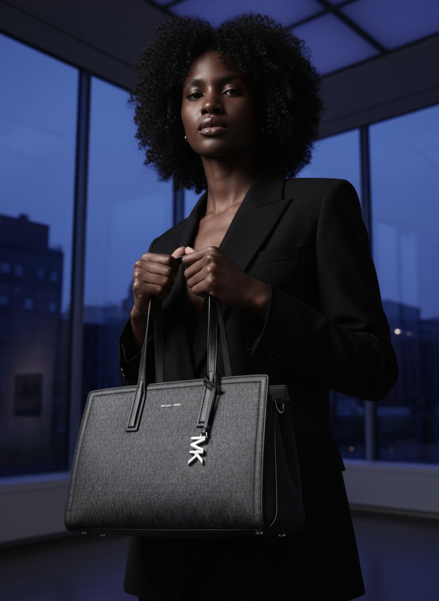 Neutral leather tote bag, medium size, classic design — view 4