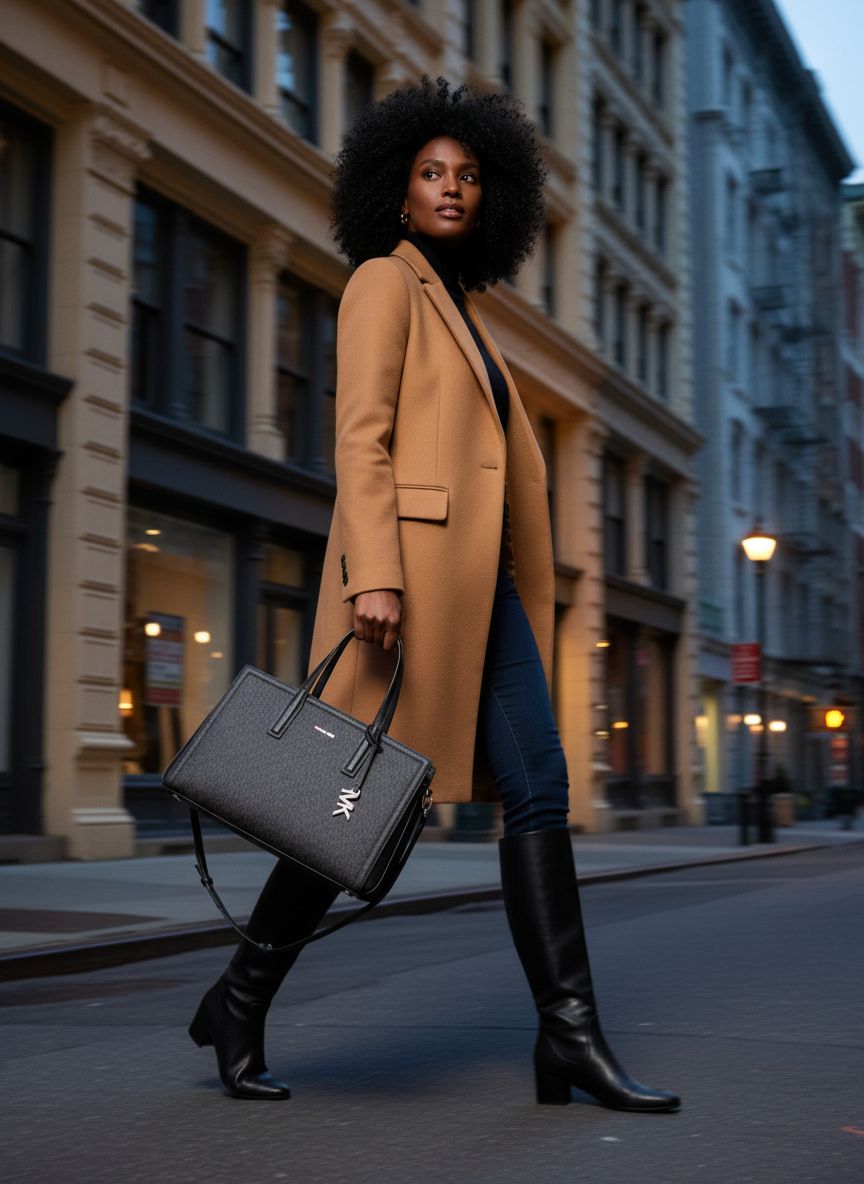 Neutral leather tote bag, medium size, classic design — view 3a