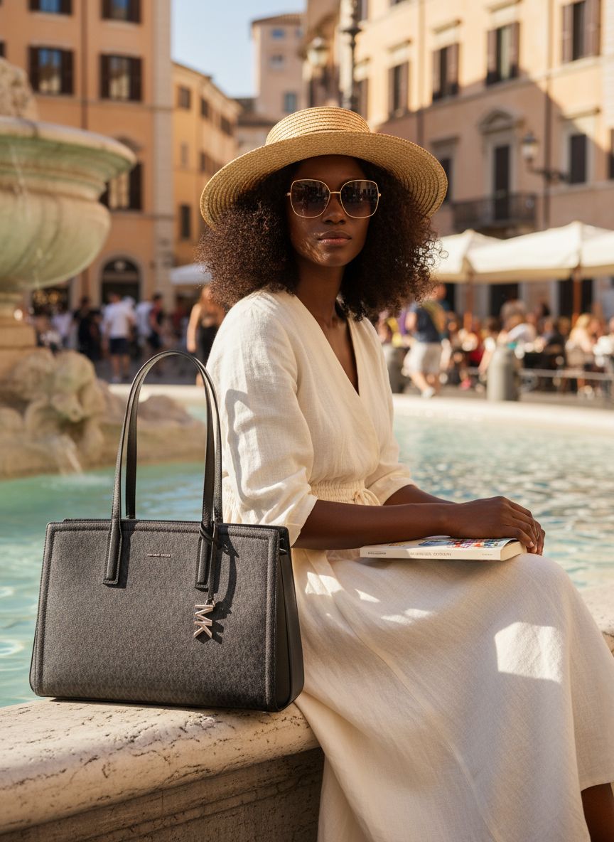 Neutral leather tote bag, medium size, classic design — view 6