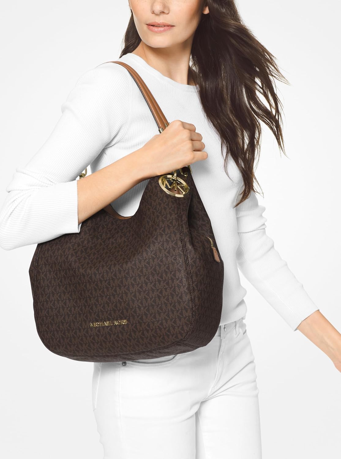 Michael Kors Lillie Large Chain Shoulder Bag in {color} leather — view 2
