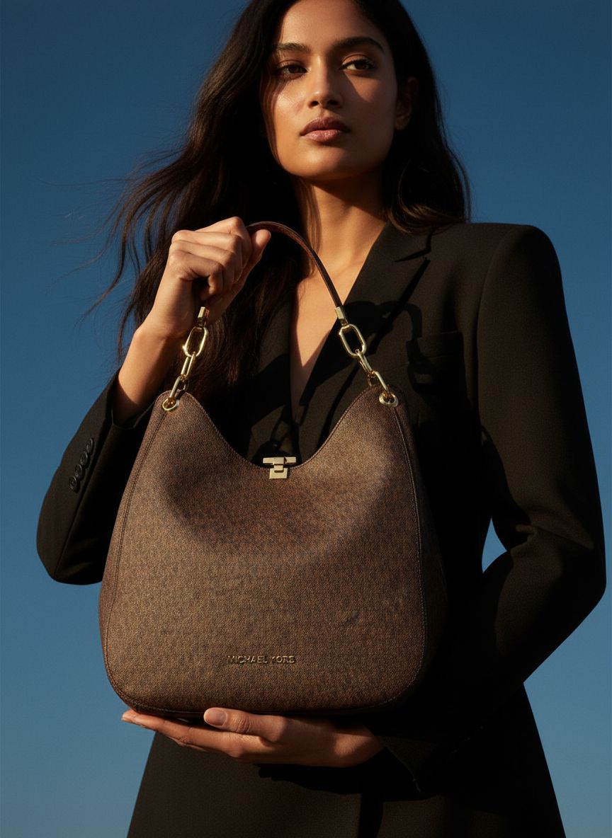 Michael Kors Lillie Large Chain Shoulder Bag in {color} leather — view 4