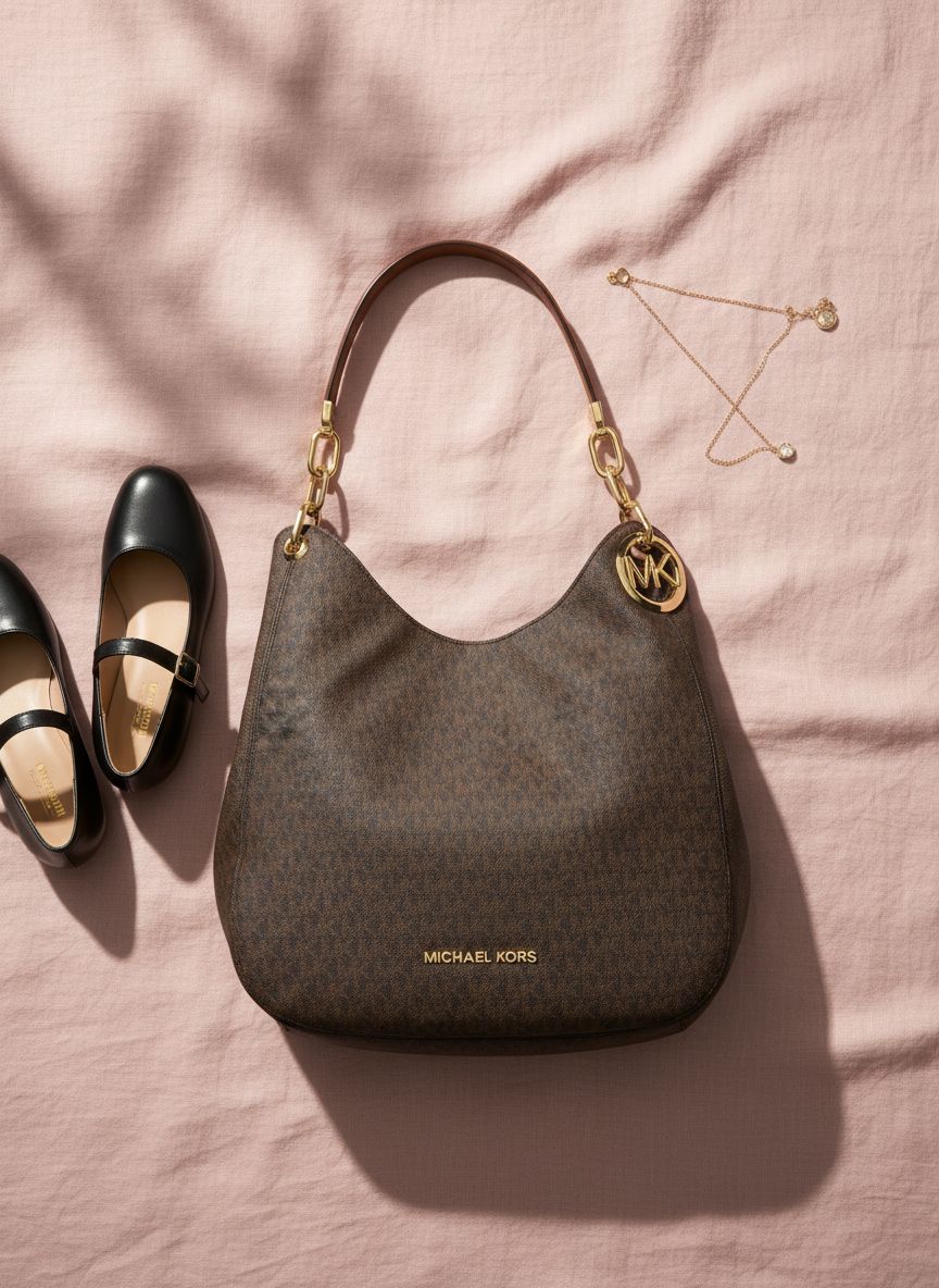 Michael Kors Lillie Large Chain Shoulder Bag in {color} leather — view 7a