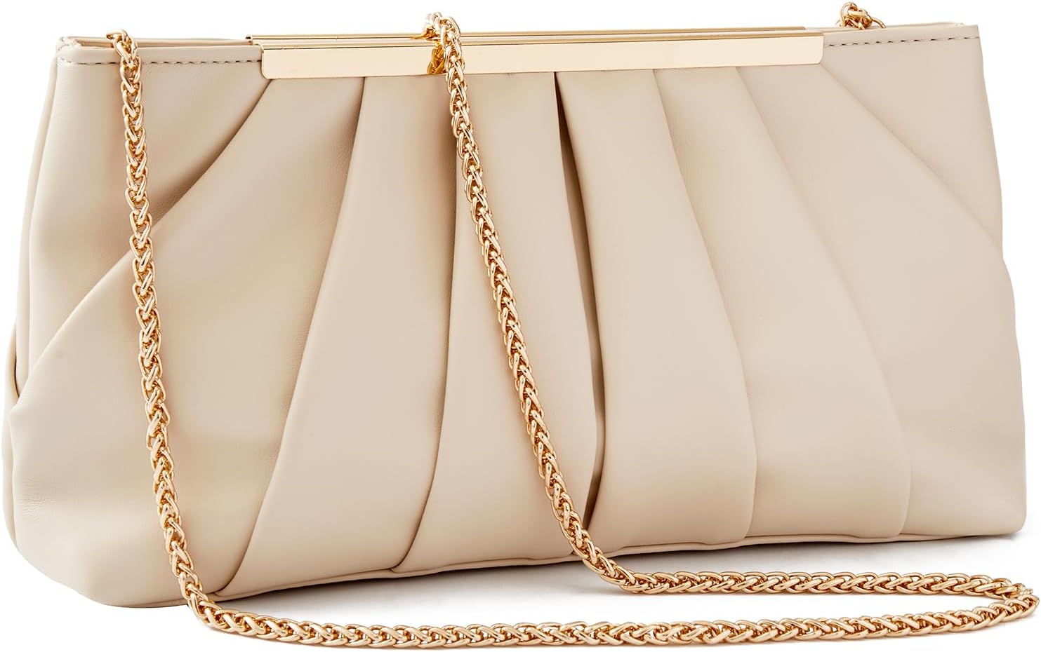 Pleated vegan leather clutch in neutral tone, formal evening bag for women — view 1