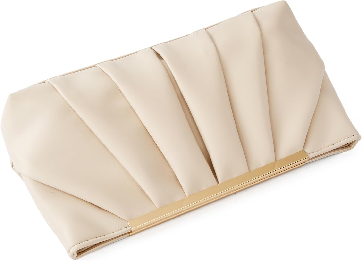 Pleated vegan leather clutch in neutral tone, formal evening bag for women — view 3