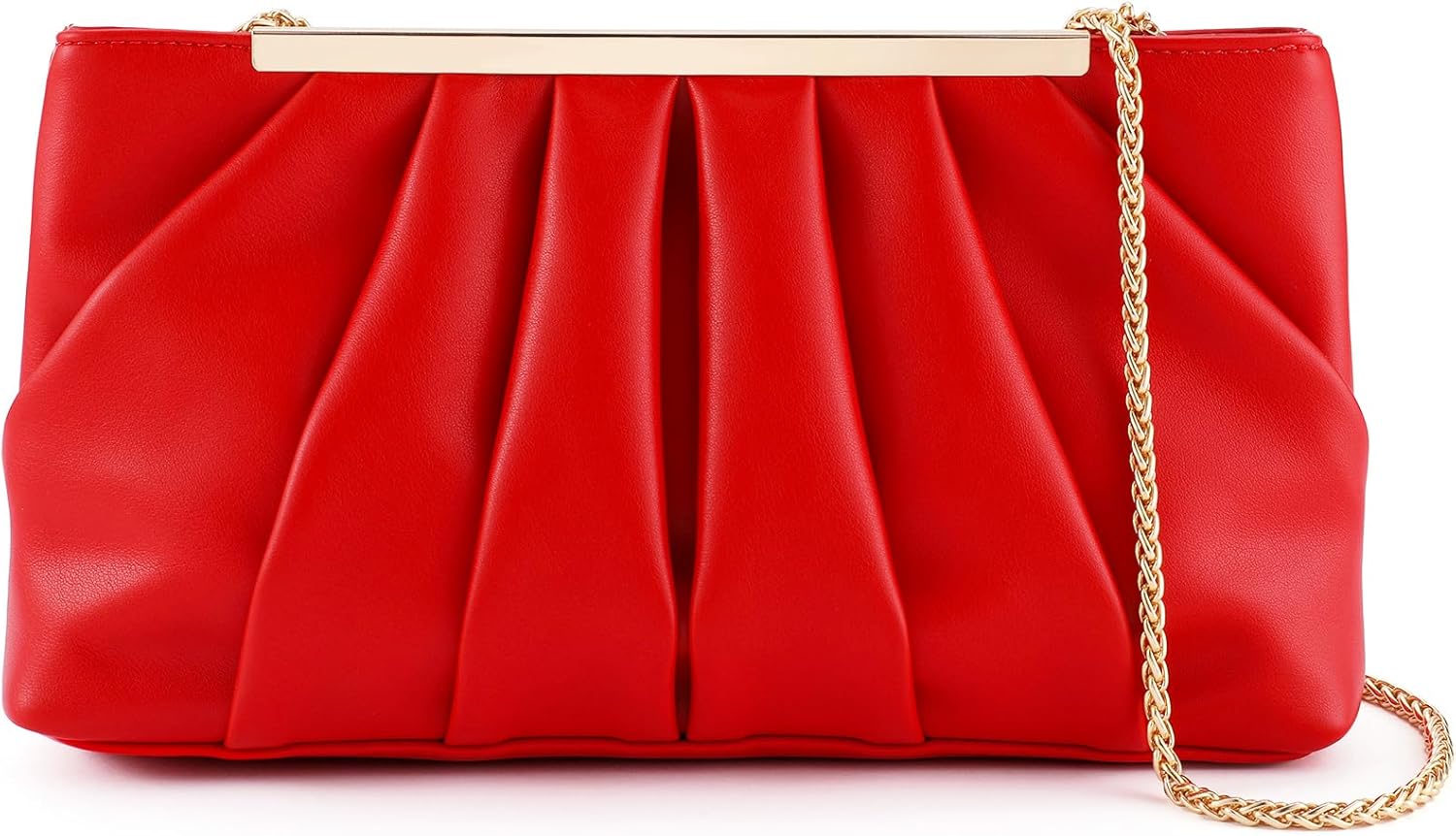 Pleated vegan leather clutch in neutral tone, formal evening bag for women — view 4