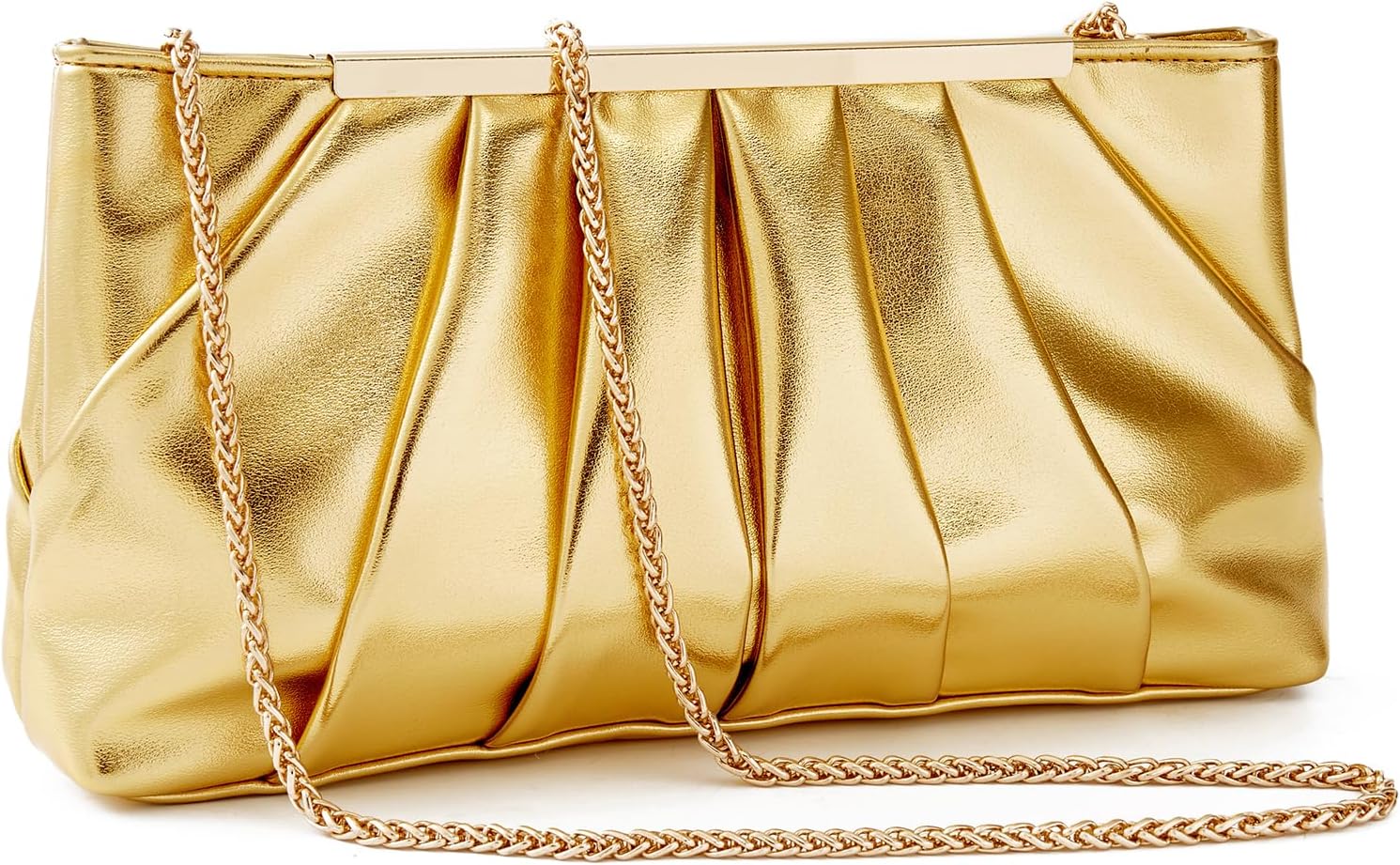 Pleated vegan leather clutch in neutral tone, formal evening bag for women — view 5