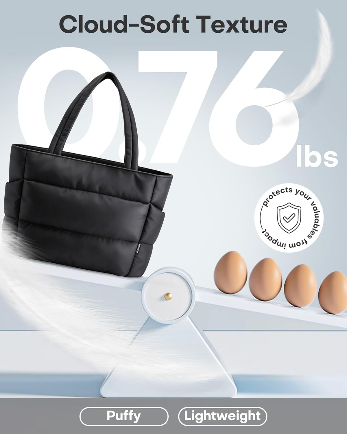 Quilted nylon puffer tote bag in neutral color with multi-pocket design — view 2