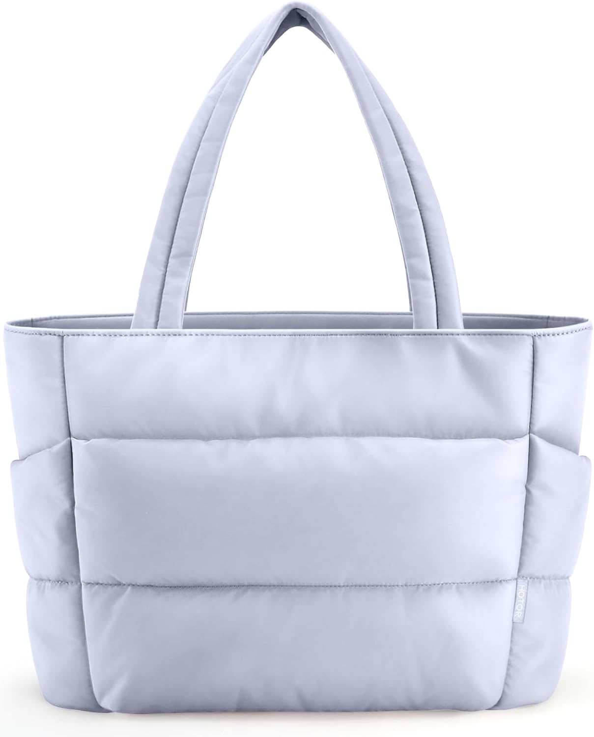 Quilted nylon puffer tote bag in neutral color with multi-pocket design — view 5