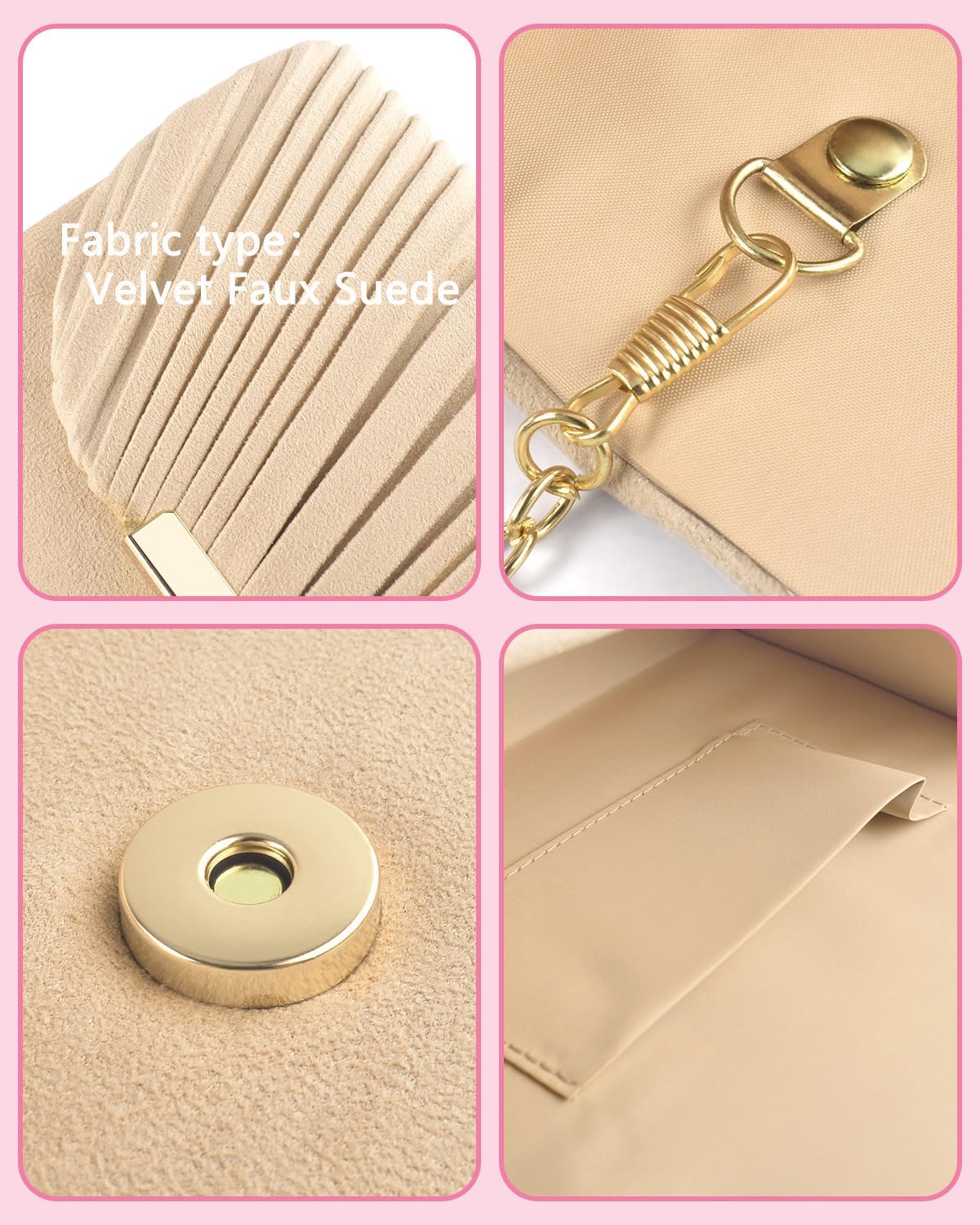 Vegan leather evening clutch in neutral, formal occasion handbag — view 2