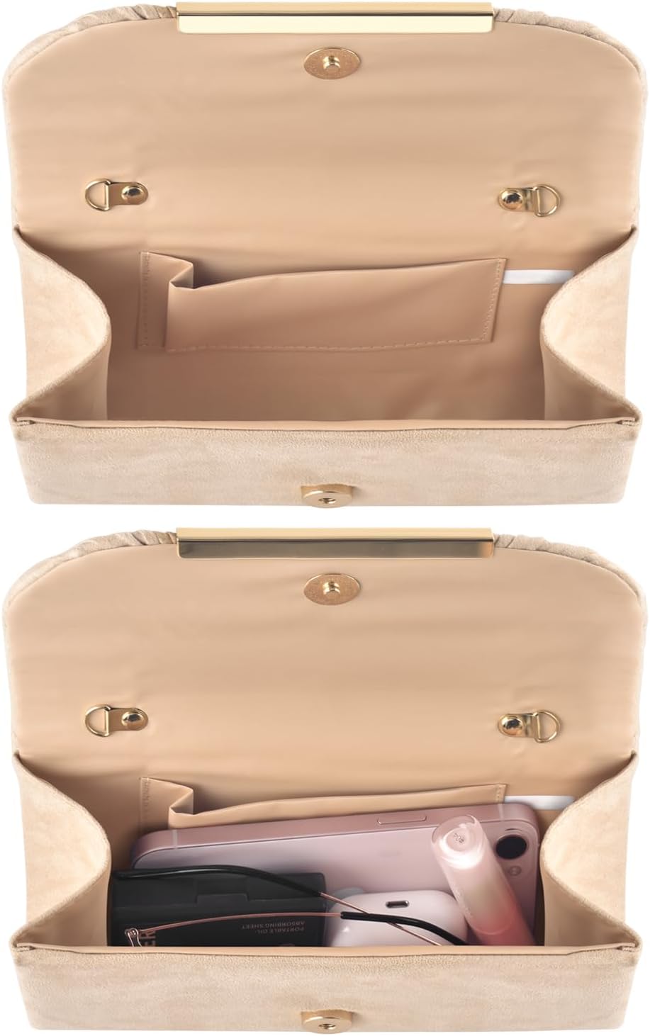 Vegan leather evening clutch in neutral, formal occasion handbag — view 3