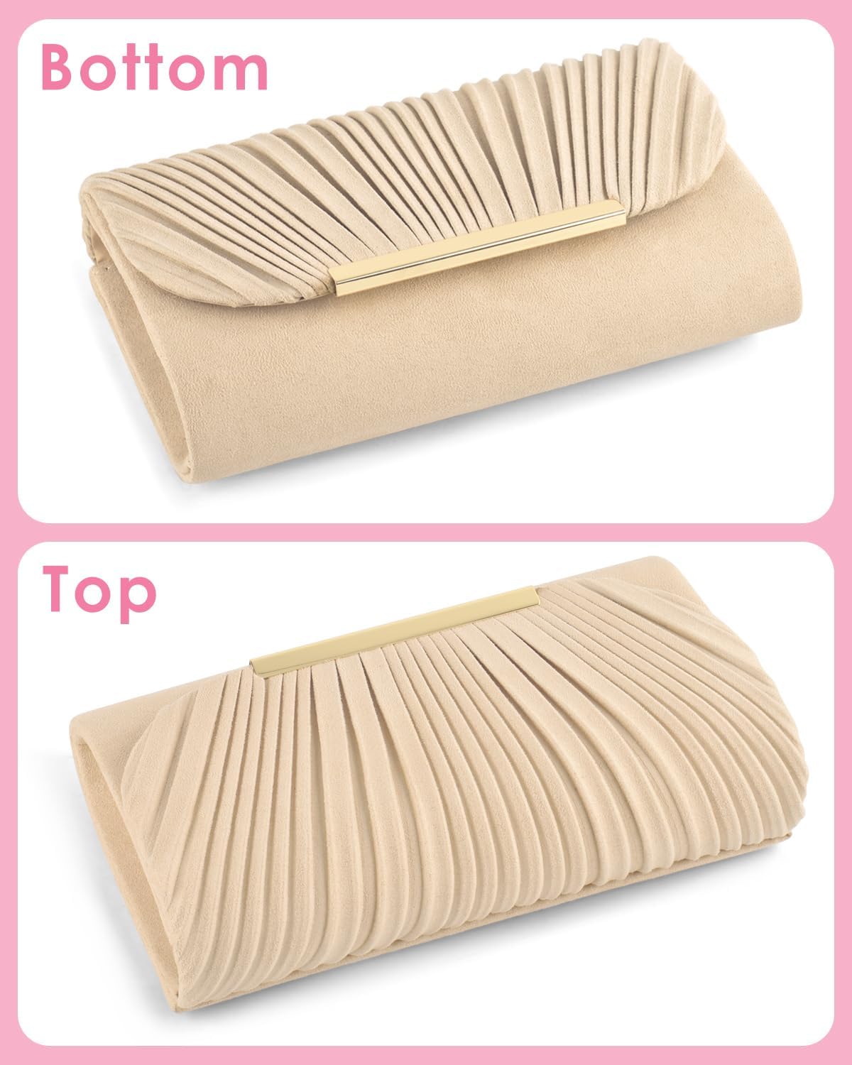 Vegan leather evening clutch in neutral, formal occasion handbag — view 4
