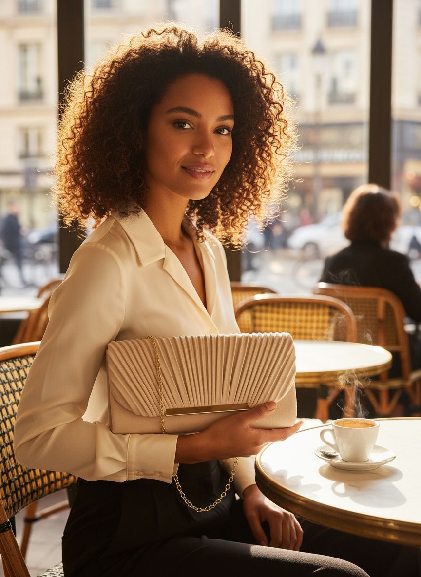 Vegan leather evening clutch in neutral, formal occasion handbag — view 1