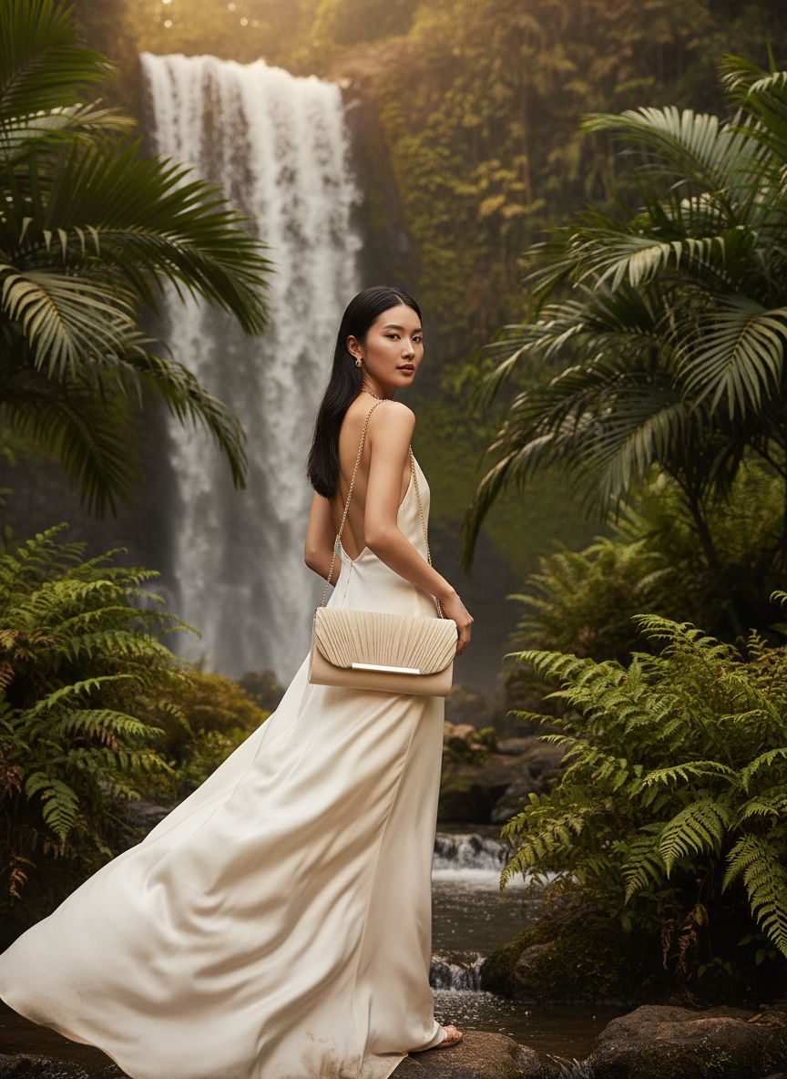 Vegan leather evening clutch in neutral, formal occasion handbag — view 2