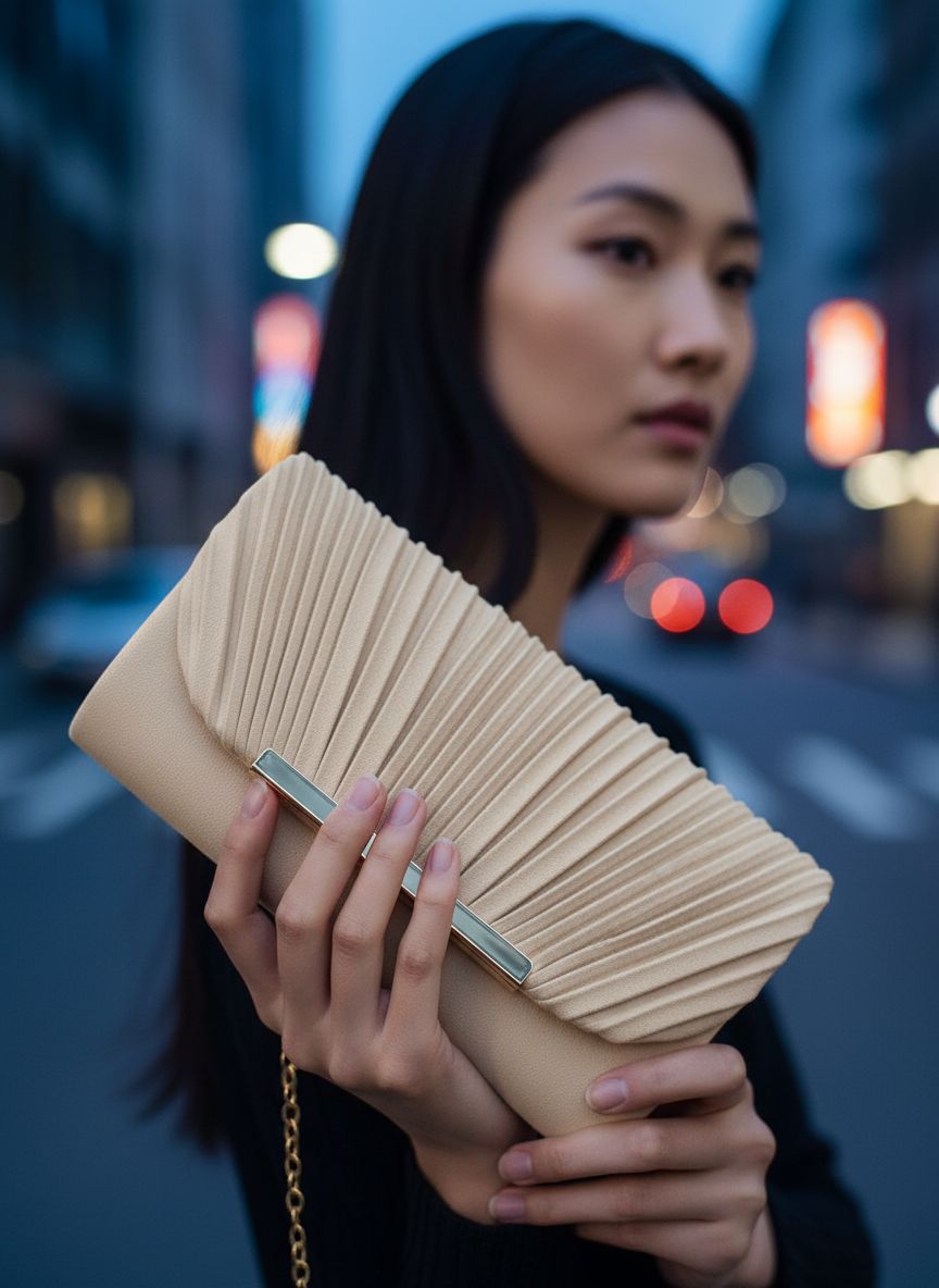 Vegan leather evening clutch in neutral, formal occasion handbag — view 4