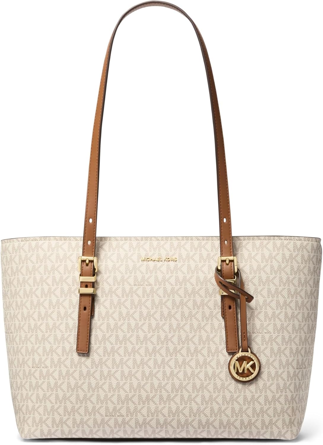 Neutral leather Quinn medium tote bag, front view — view 1